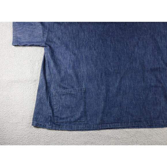 Eskandar 1 Top Blue Denim One Pocket Short Sleeve Cotton Boat Neck Tunic Poland - Picture 7 of 13